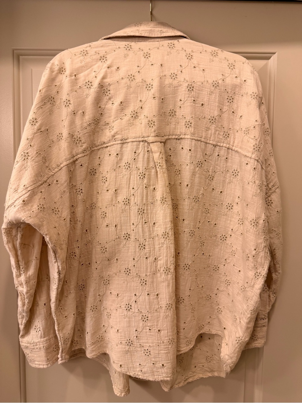 American Eagle Outfitters Cream Eyelet Button-Down Shirt - Picture 4 of 5
